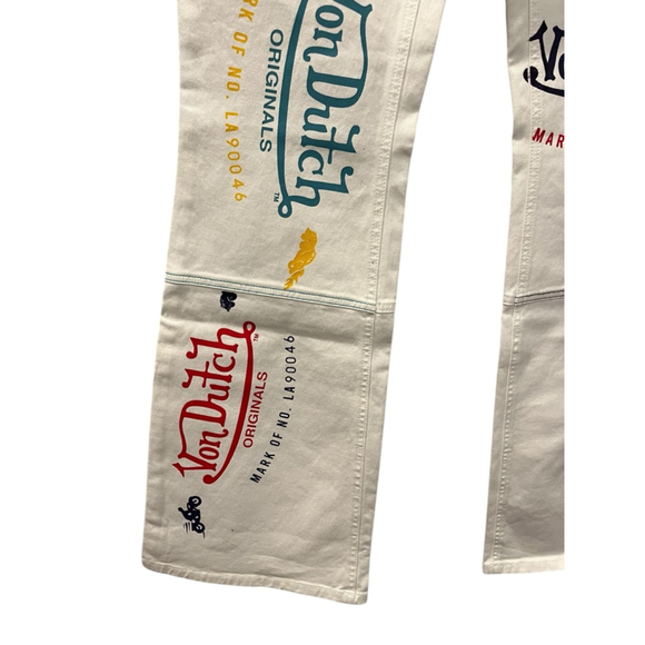 Vintage NWT Von Dutch Flare Logo Denim Jeans Size 32 Motorcycle Y2K Dead Stock - Picture 4 of 11